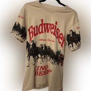 Budweiser Tan Tee with Red Logo and Horse Design size small NWT